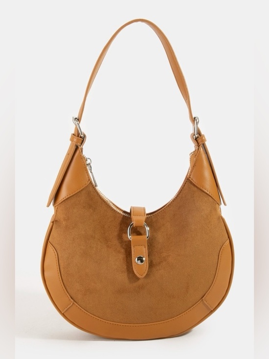 Fans Handbags - Fame Leather Accent Suede Crescent Shoulder Bag
